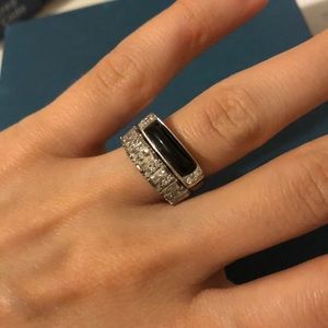 Sterling Silver Ring Set Size 6.5 CZ & Black Stone